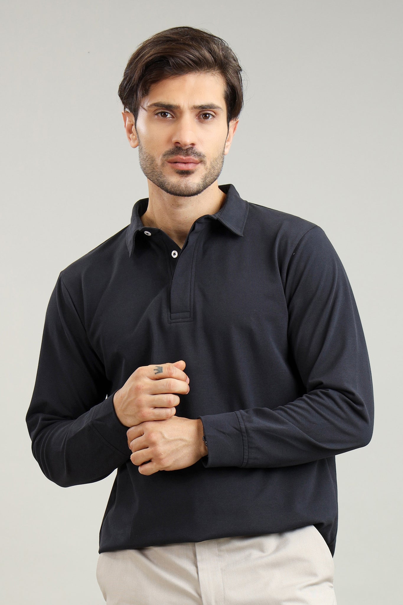 Clothing Navy Blue Men's Long Sleeve Polo Shirt Men's Long