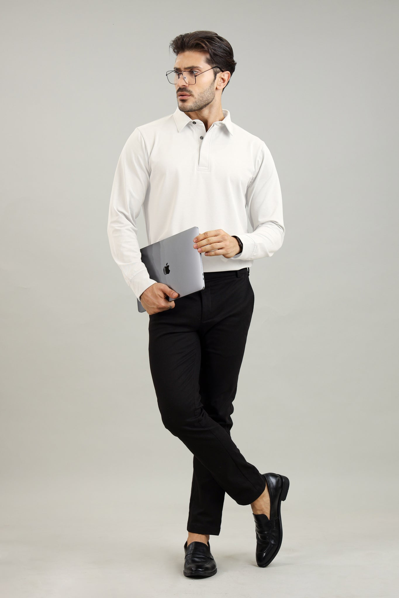 Men's White Long Sleeve Polo T-Shirt –