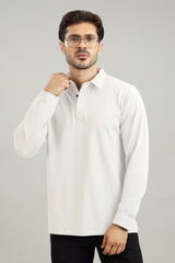 Men's White Long Sleeve Polo T-Shirt