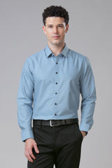 Steel Blue Regular  Fit Formal Shirts For Men