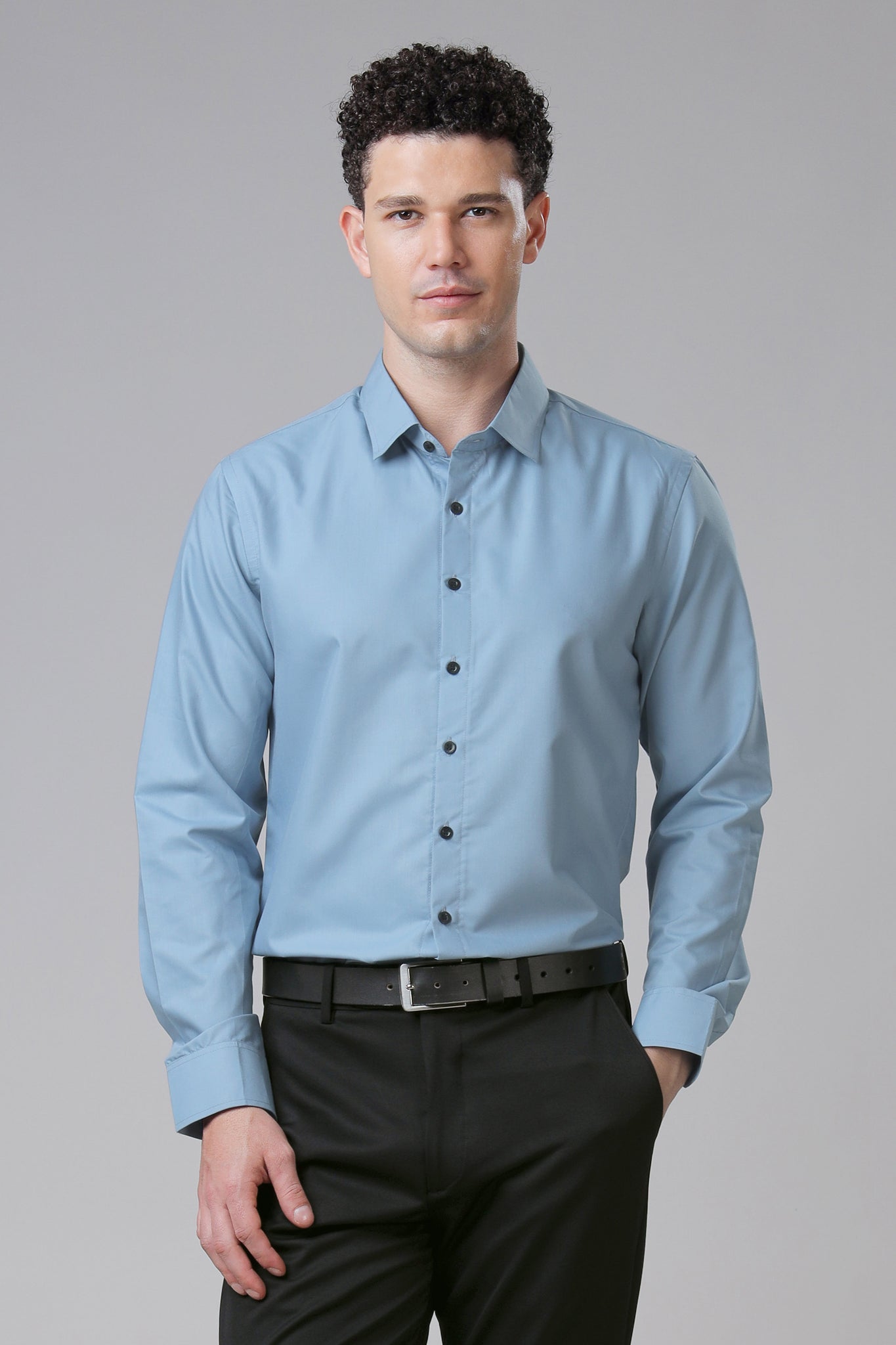 Steel Blue Regular Fit Formal Shirts For Men