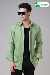 Olive Green Reguler Fit Formal Blend Cotton Linen Shirts For Men