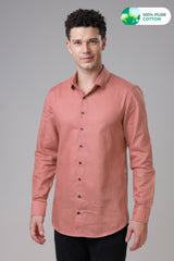 Peach Reguler Fit Formal Blend Cotton Linen Shirts For Men