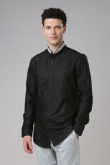 Black Mandarin Collar Formal Shirts For Men