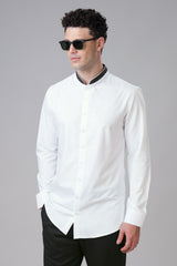 White Black Mandarin Collar Formal Shirts For Men
