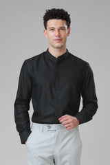 Black Hidden Placket Formal Shirts For Men