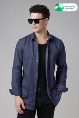 Navy Blue Reguler Fit Formal Blend Cotton Linen Shirts For Men