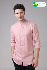 Pink Mandarin Collar Formal Cotton Shirts For Men