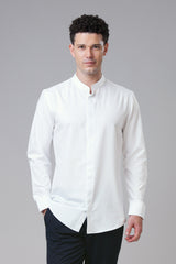 White Mandarin Collar Formal Shirts For Men