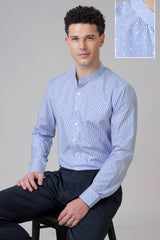 Men Tailored Fit Royal Stripes Mandarin Collar Casual Shirt
