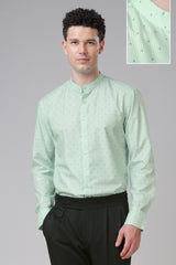 Men Tailored Fit Mandarin Collar Stripes Casual Shirt