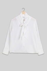 Classic White Tie Up Neck Shirt For Women
