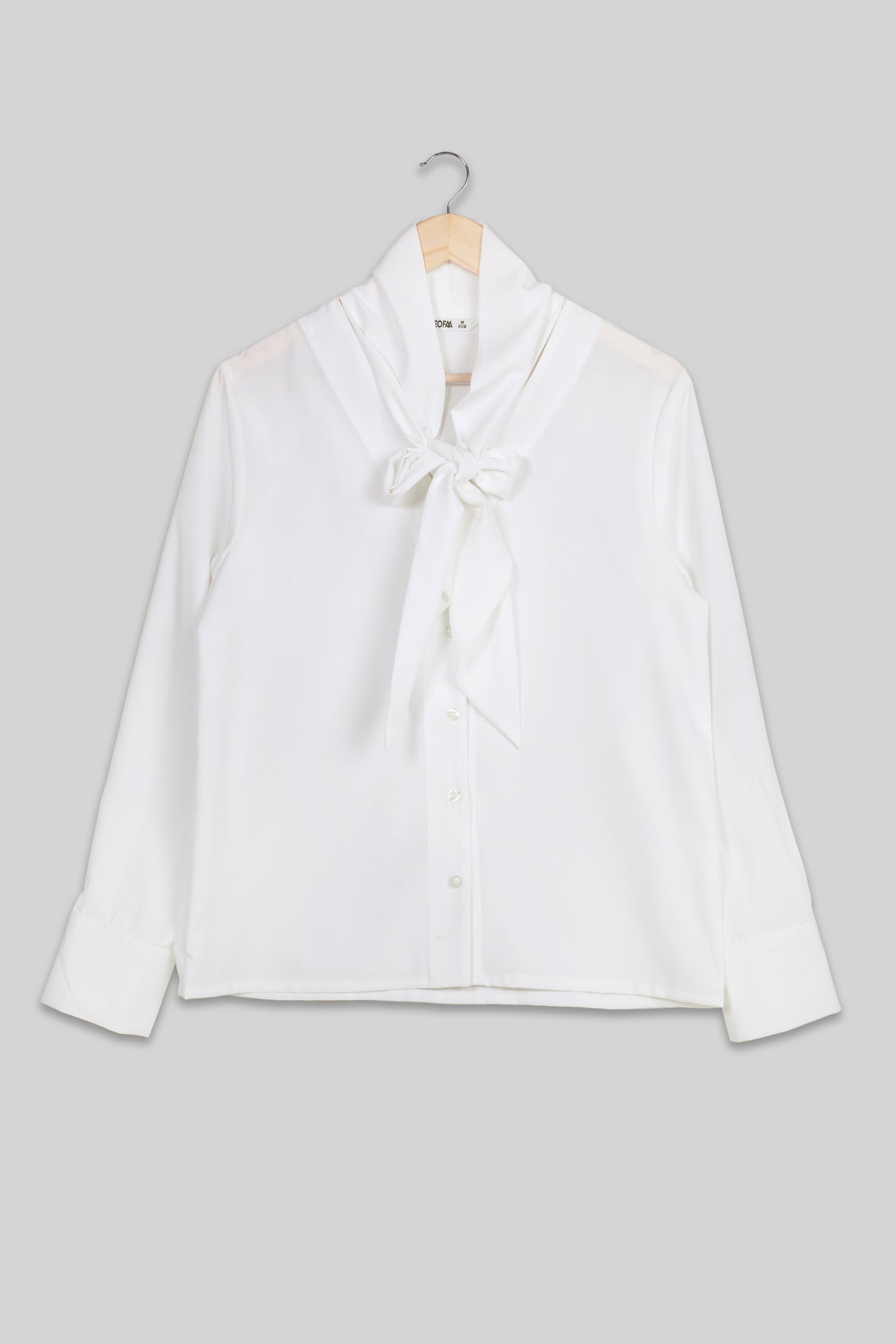 Classic White Tie Up Neck Shirt For Women