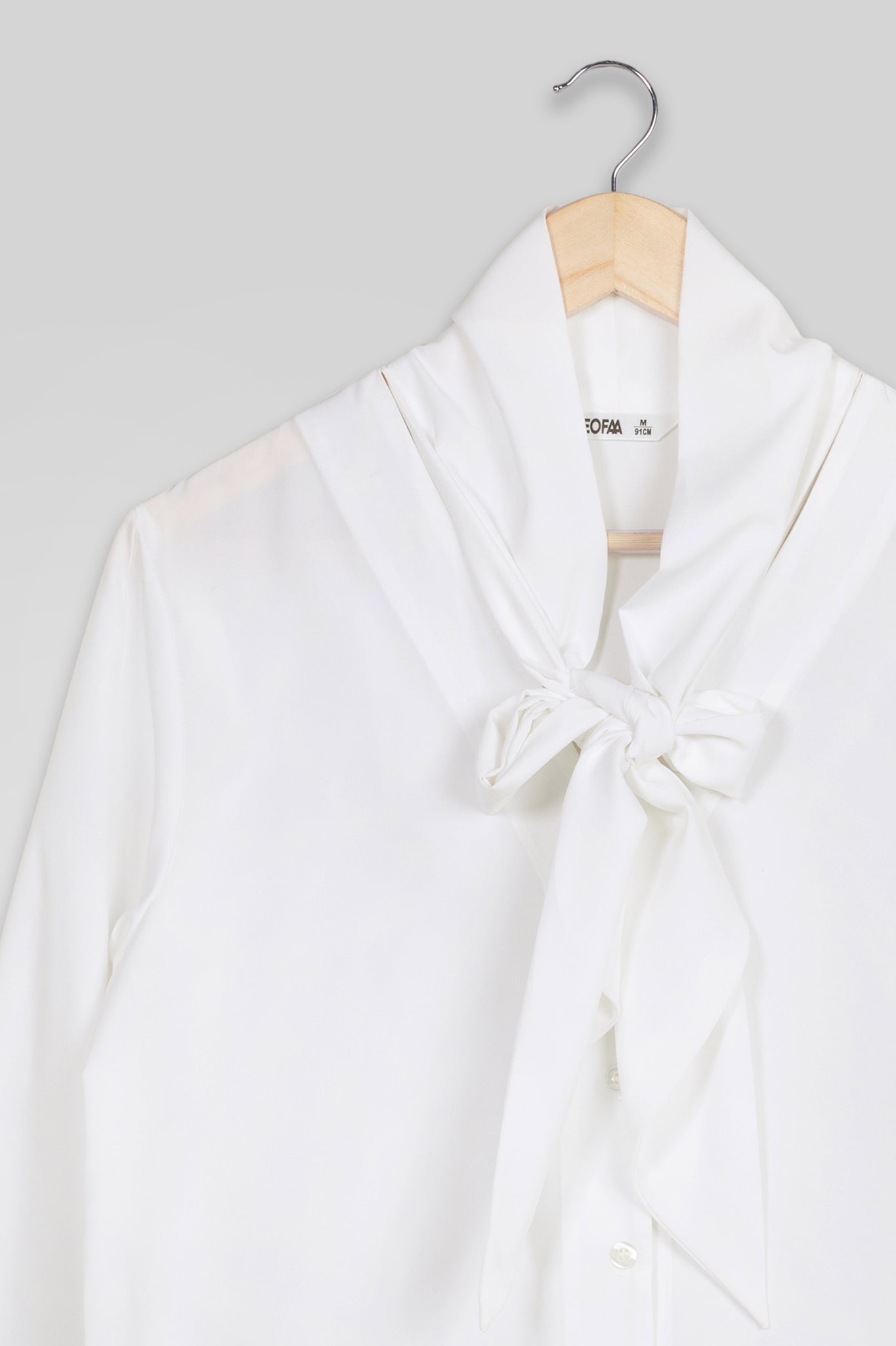 Classic White Tie Up Neck Shirt For Women