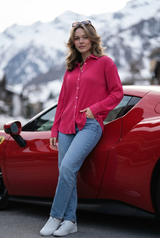 Exclusive Hot Pink Pleated Shirt For Women