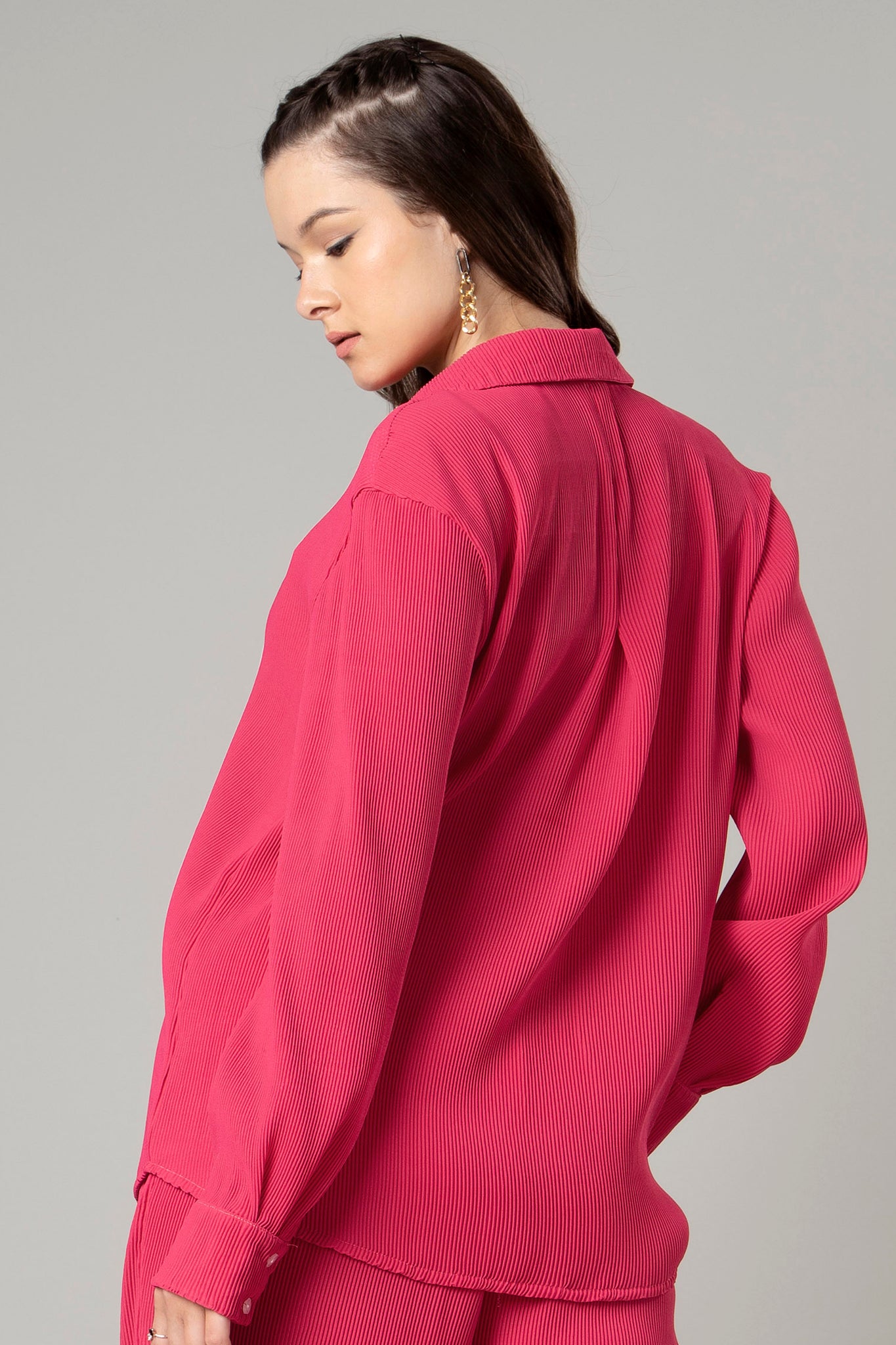 Exclusive Hot Pink Pleated Shirt For Women