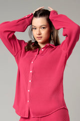 Exclusive Hot Pink Pleated Shirt For Women