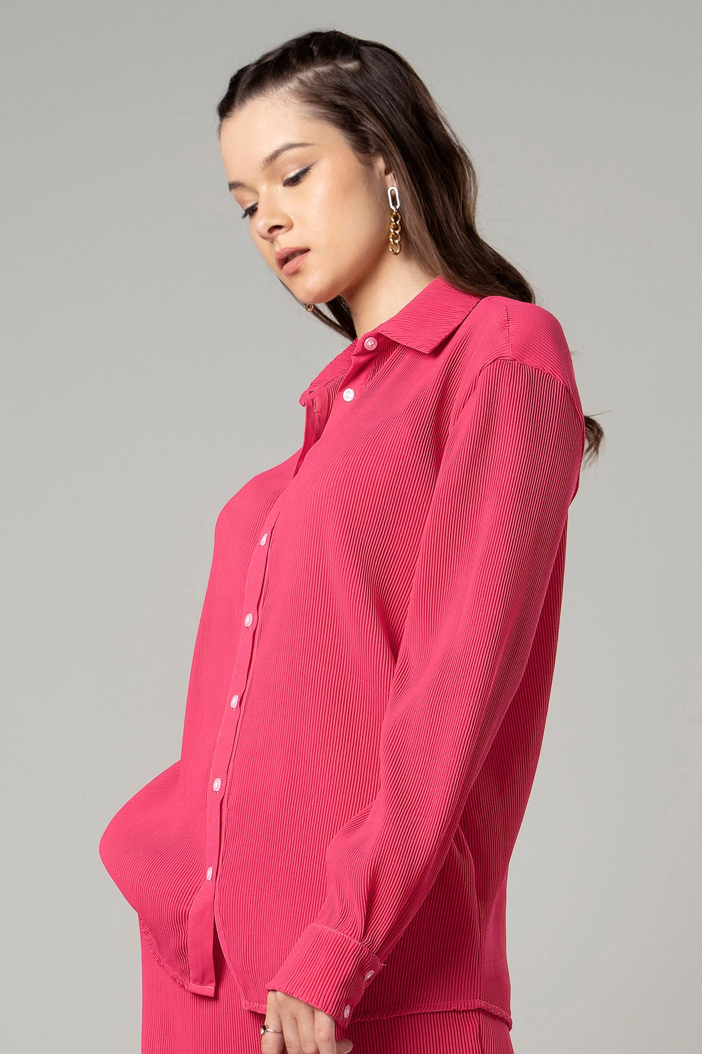 Exclusive Hot Pink Pleated Shirt For Women