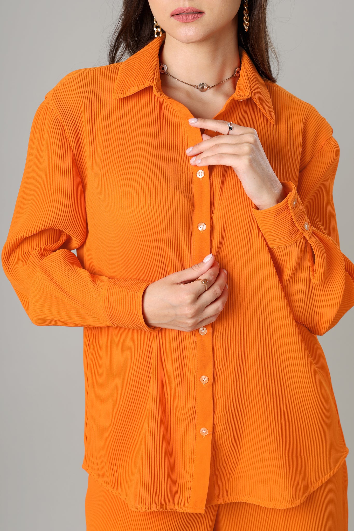 Exclusive Apricot Pleated Shirt For Women