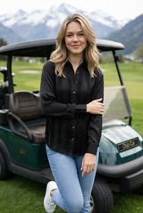 Exclusive Black Half Pleated Shirt For Women