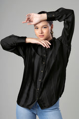 Exclusive Black Half Pleated Shirt For Women
