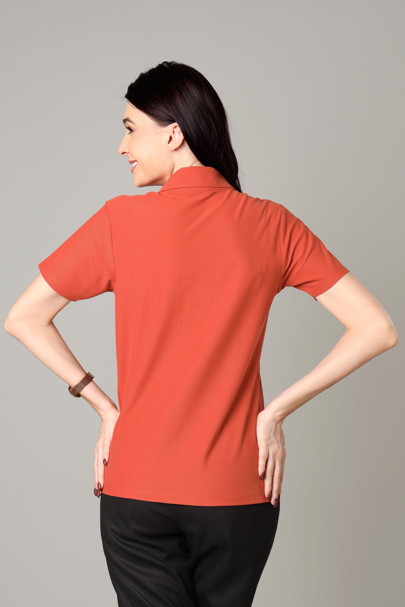 Exclusive Burnt Orange Polo T-Shirt For Women
