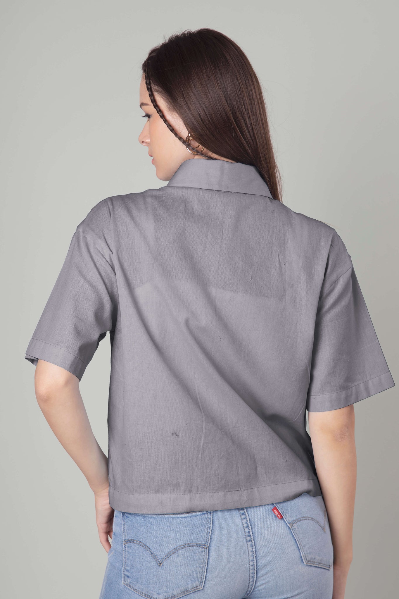 Classic Plain Short Cotton Shirt For Women