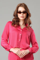 Hot Pink Cropped Shirt For Women