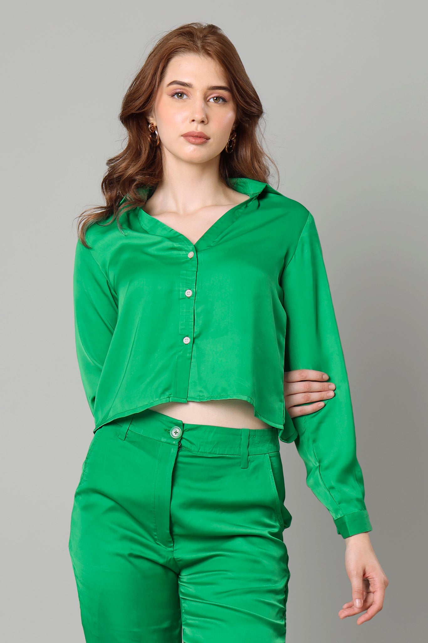Bold Green Cropped Shirt For Women