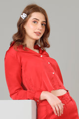 Romantic Red Cropped Shirt For Women