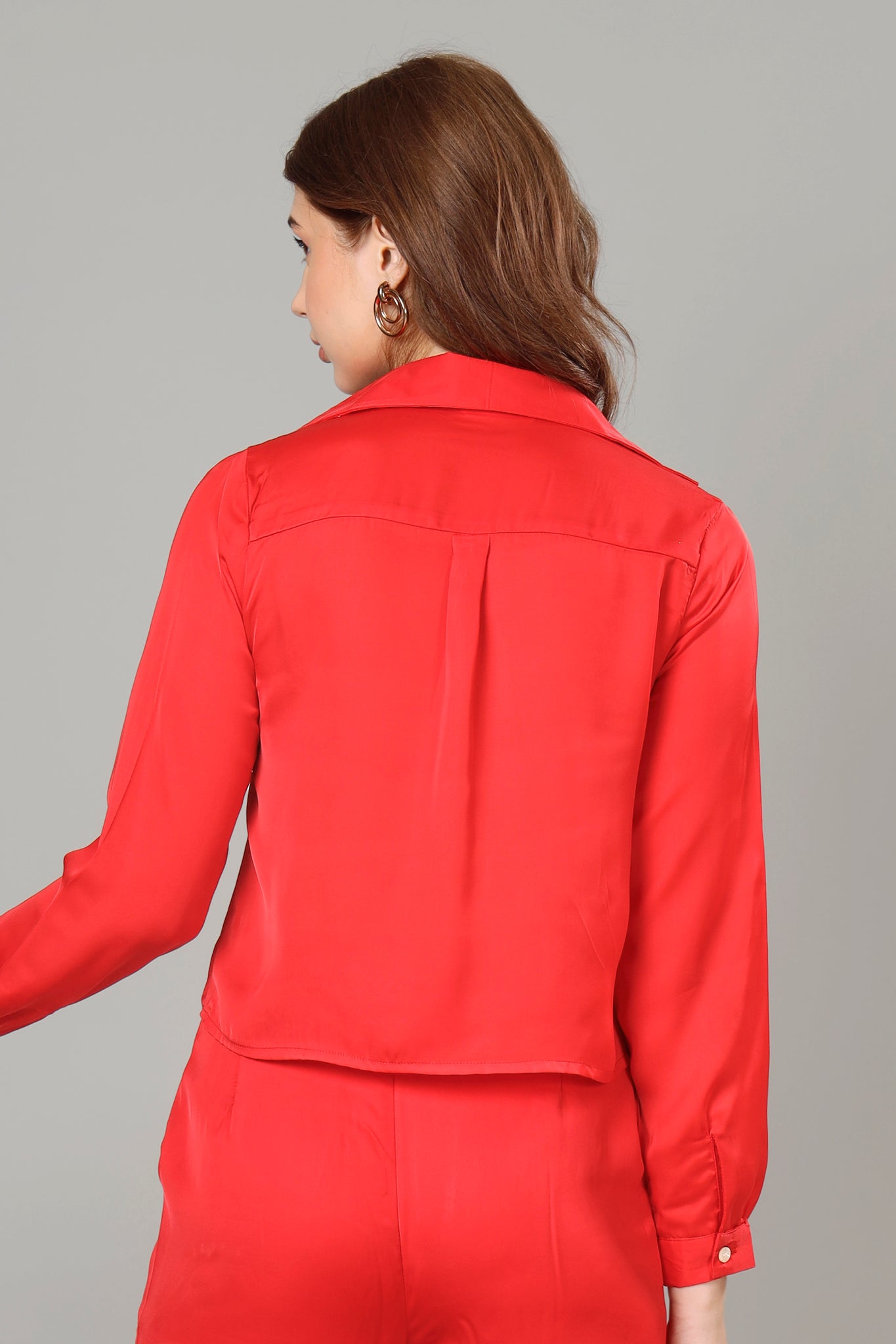 Romantic Red Cropped Shirt For Women