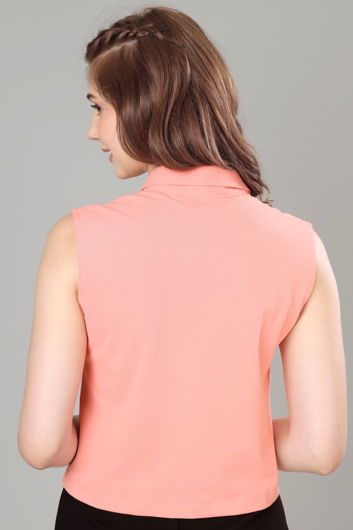 Exclusive Rose Pink Polo Sleeveless T-Shirt For Women