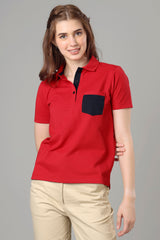 Exclusive Scarlet Red Polo T-Shirt For Women
