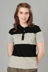 Exclusive Grey Black Polo T-Shirt For Women