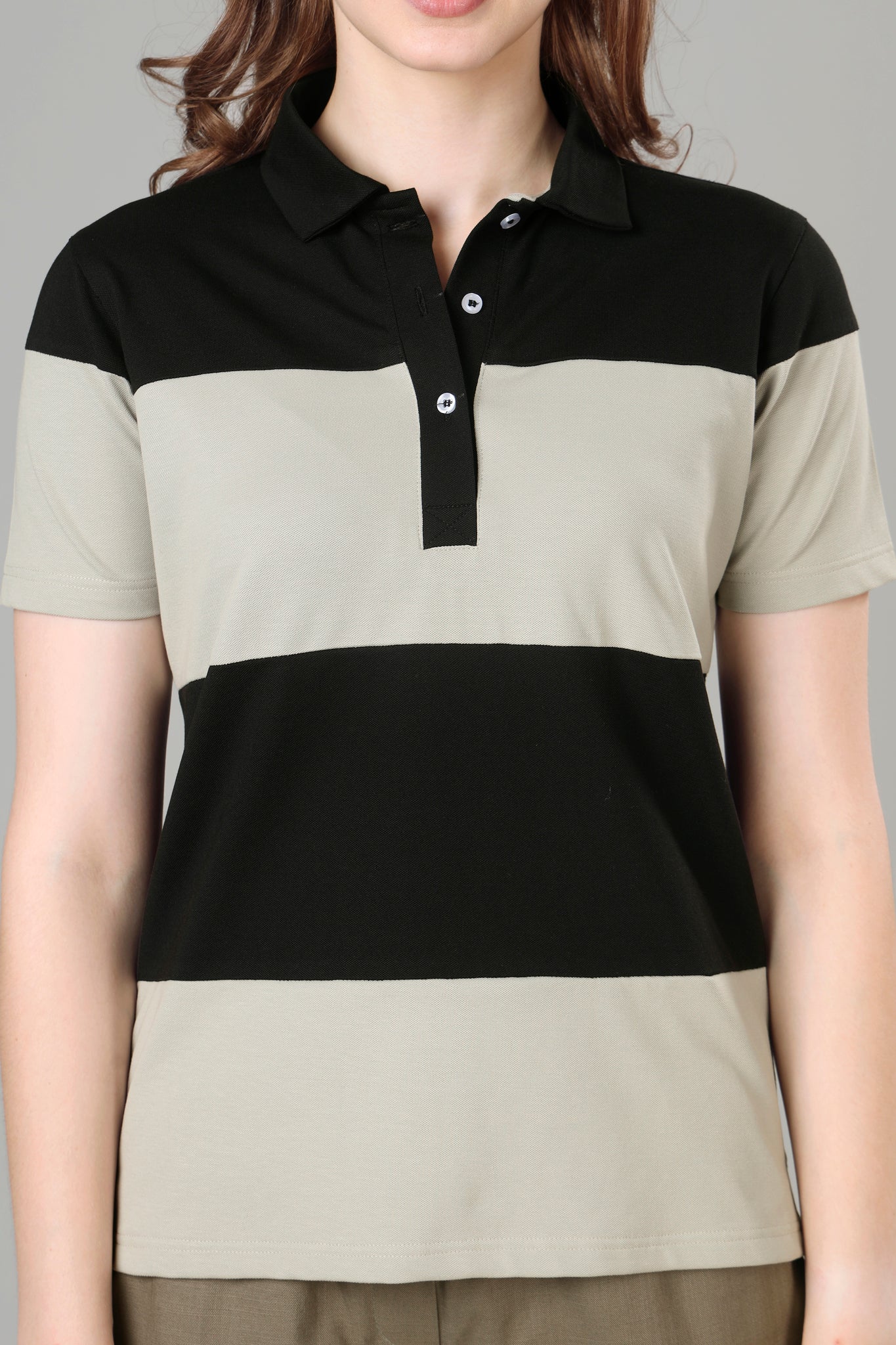 Exclusive Grey Black Polo T-Shirt For Women
