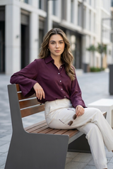 Vintage Wine Bell Sleeve Shirt For Women