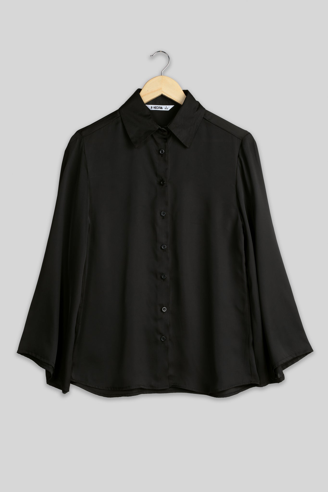 Luxurious Black Bell Sleeve Shirt For Women