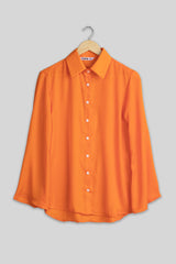 Sunset Orange Bell Sleeve Shirt For Women