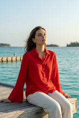 Romantic Red Bell Sleeve Shirt For Women