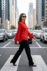 Romantic Red Bell Sleeve Shirt For Women