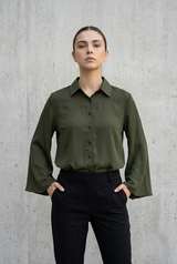 Olive Bell Sleeve Shirt For Women