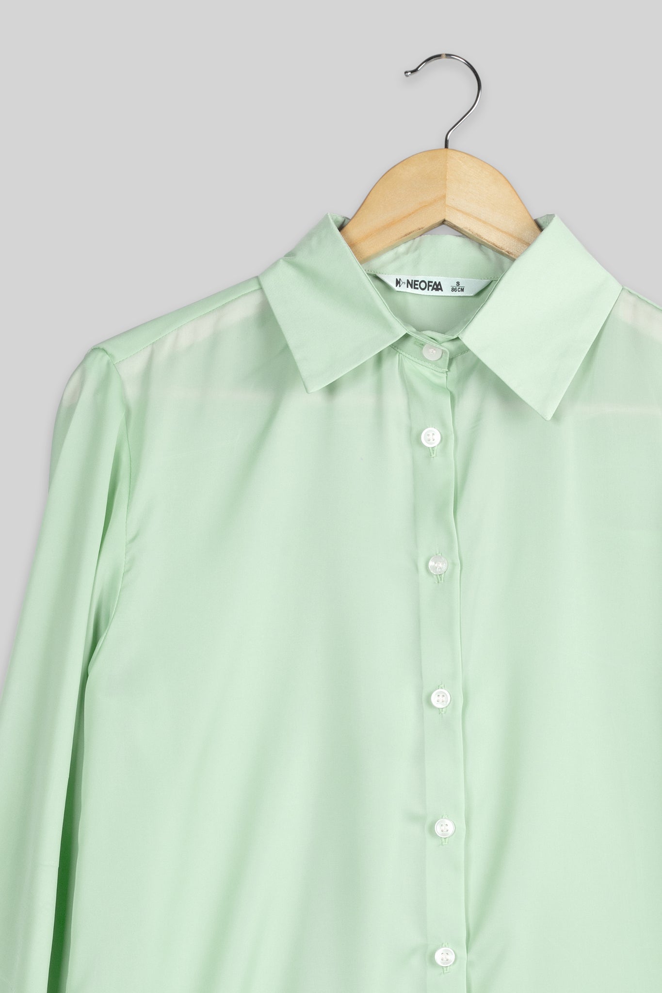 Tea Green Bell Sleeve Shirt For Women