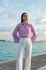Lilac Bell Sleeve Shirt For Women