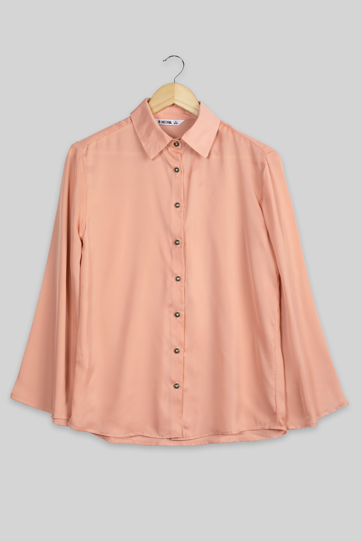Peach Bell Sleeve Shirt For Women