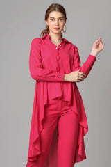 Exclusive Pink Dip Hem Oversized Shirt For Women