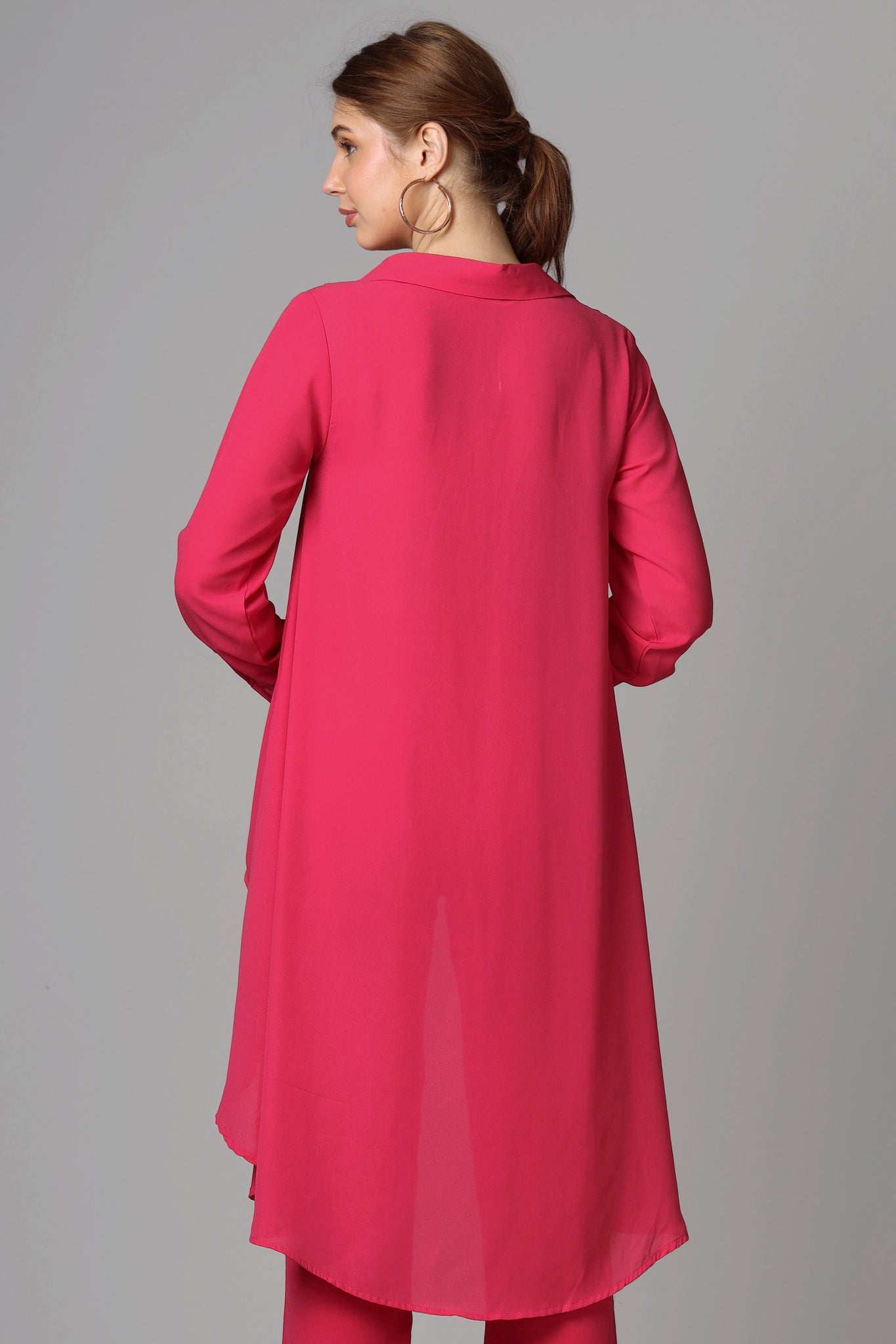 Exclusive Pink Dip Hem Oversized Shirt For Women