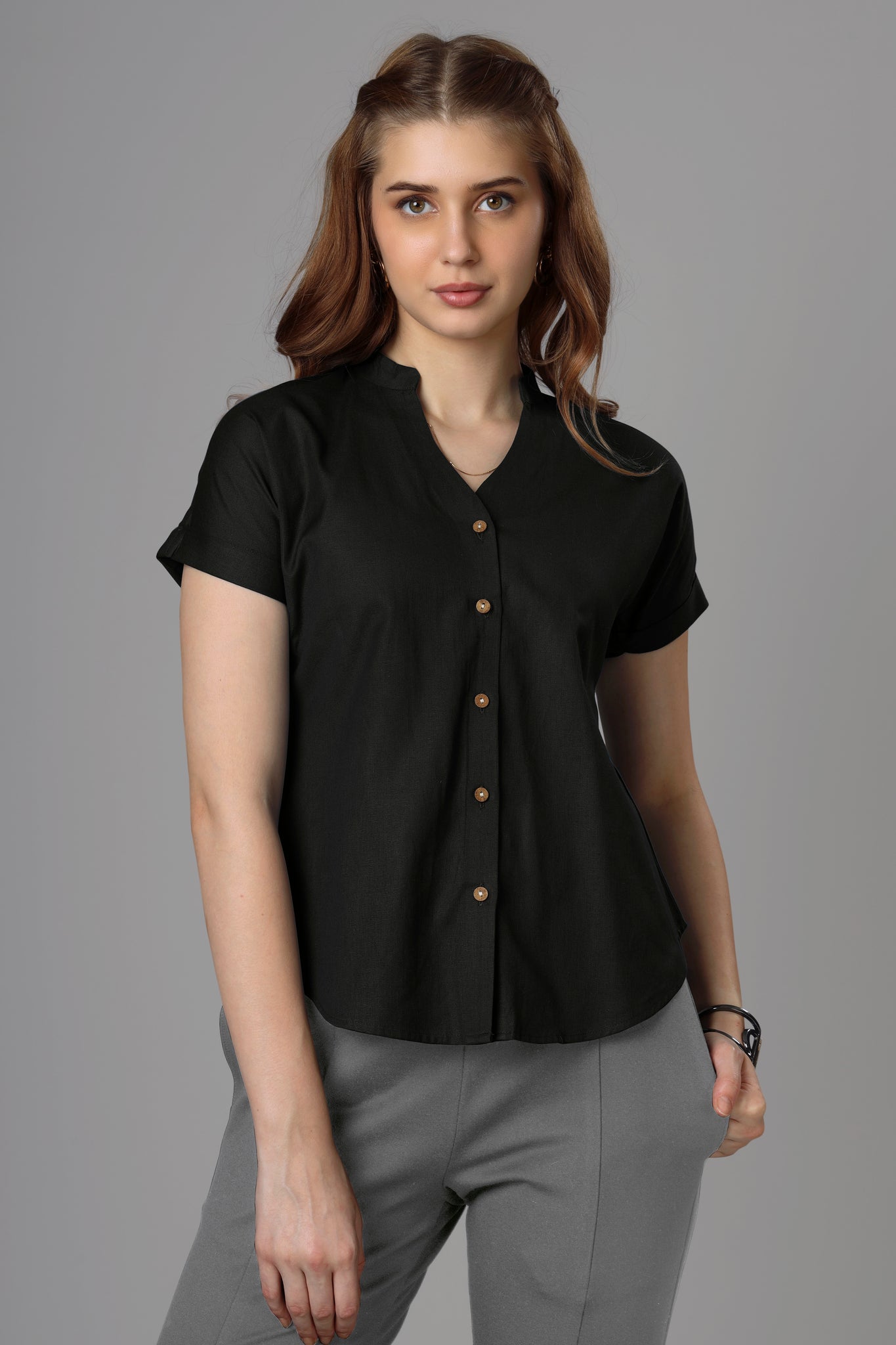Classic Black Cotton Shirt For Women