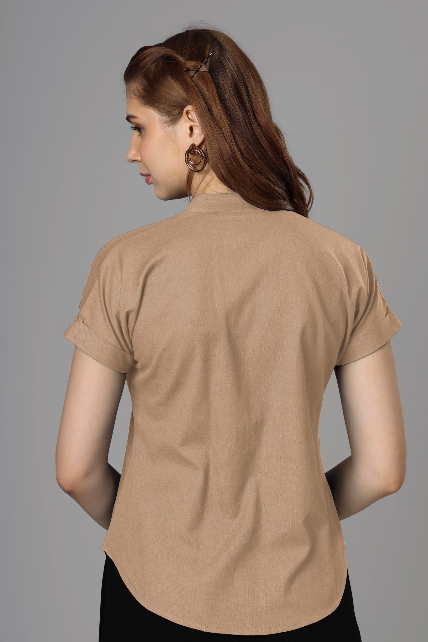 Classic Beige Cotton Shirt For Women