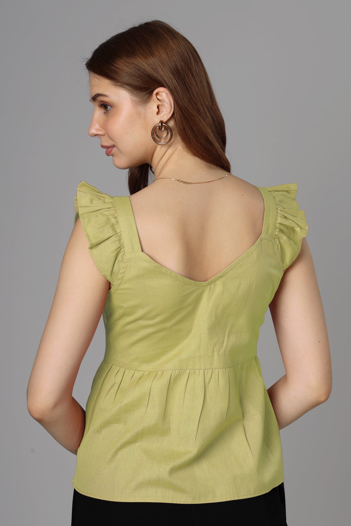 Classic Pale Green Cotton Top For Women