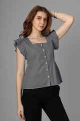 Classic Grey Cotton Top For Women